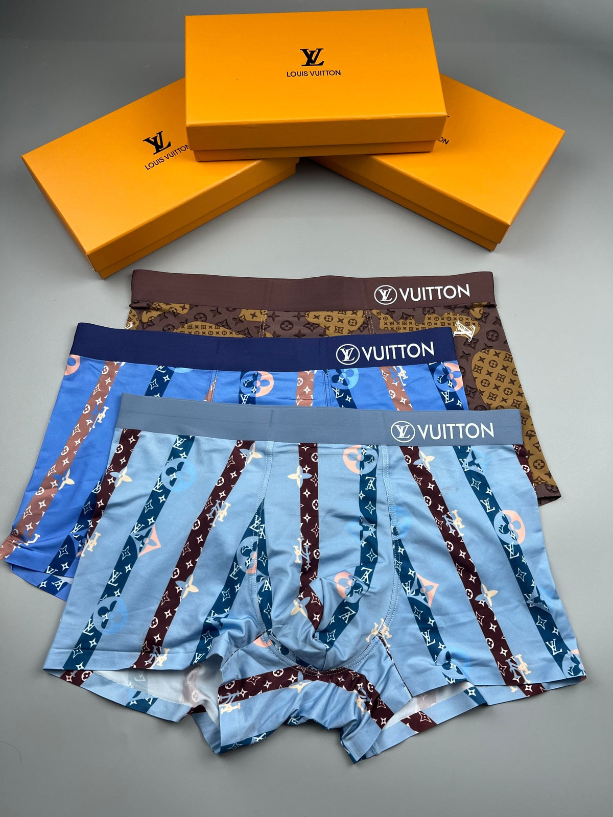 Louis Vuitton All-Over Monogram-Style Motifs Men's Boxer Briefs - 3-Piece Box