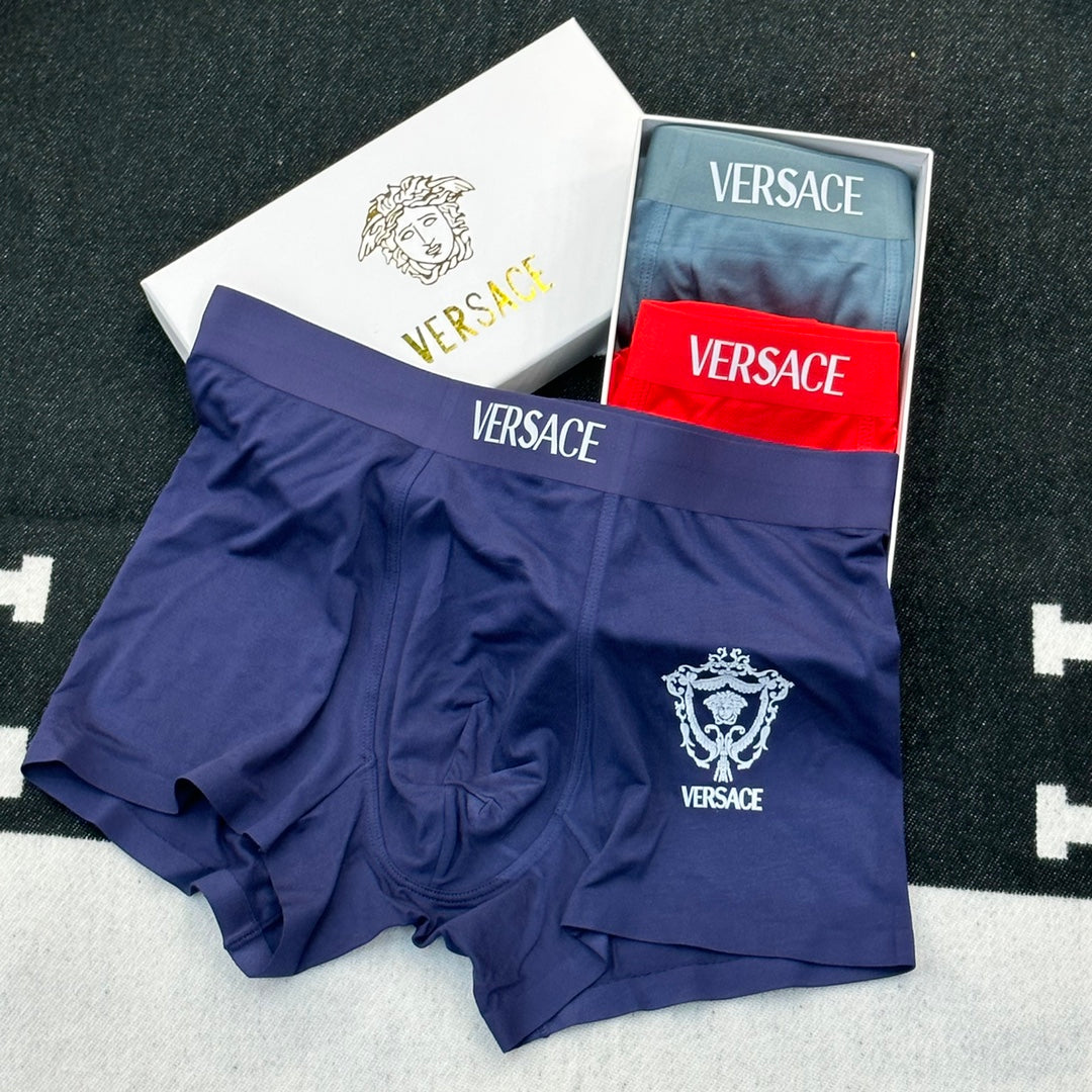 Versace Contrast Crest Details Men's Boxer Briefs - 3-Piece Box