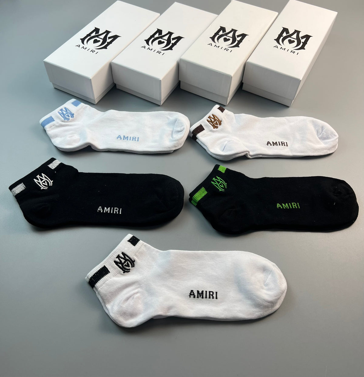 Amiri Cotton Script And Initial Details No-Show Socks - 5-Pair Set