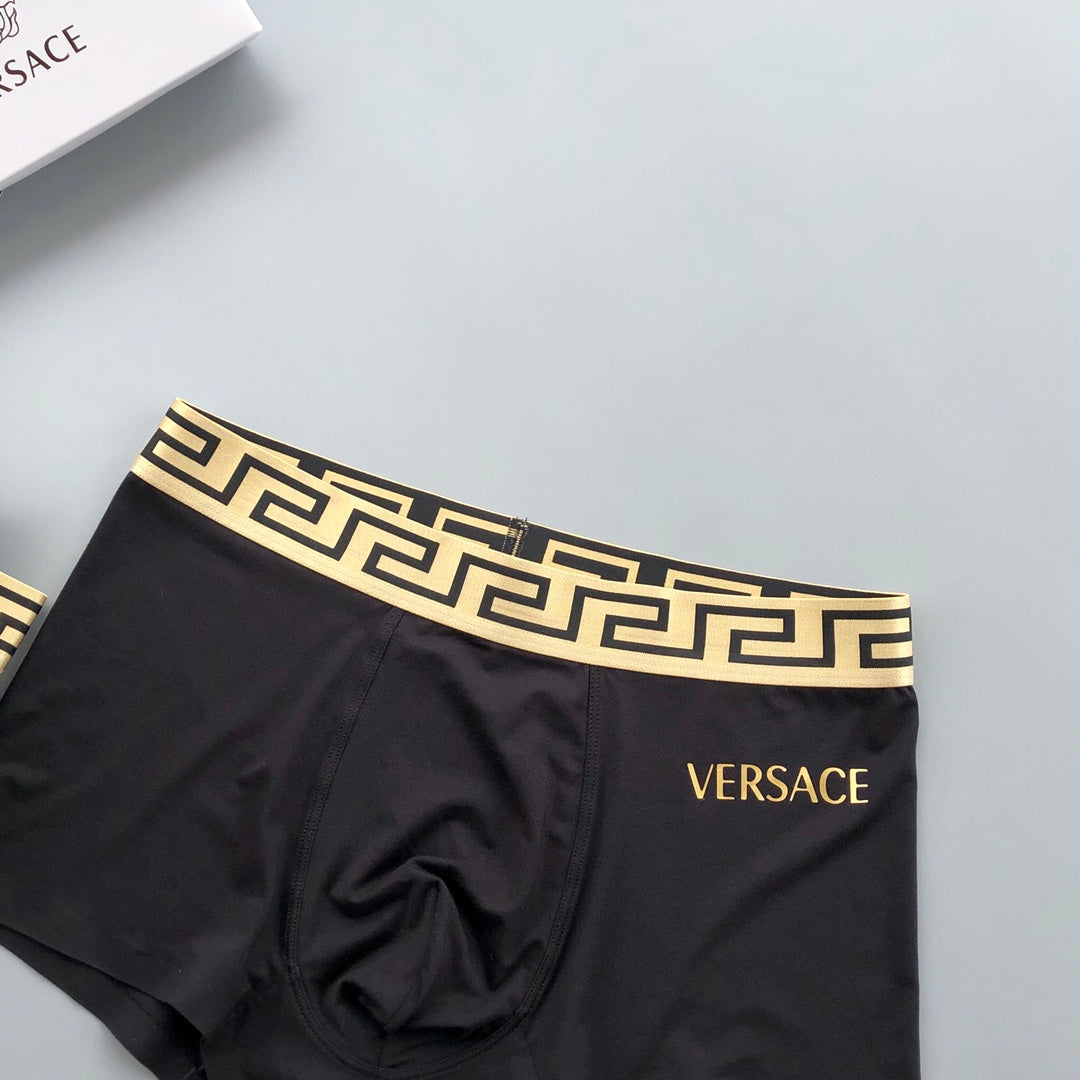 Versace Greek-Key Waistbands And Gold Lettering Men's Boxer Briefs - 3-Piece Box