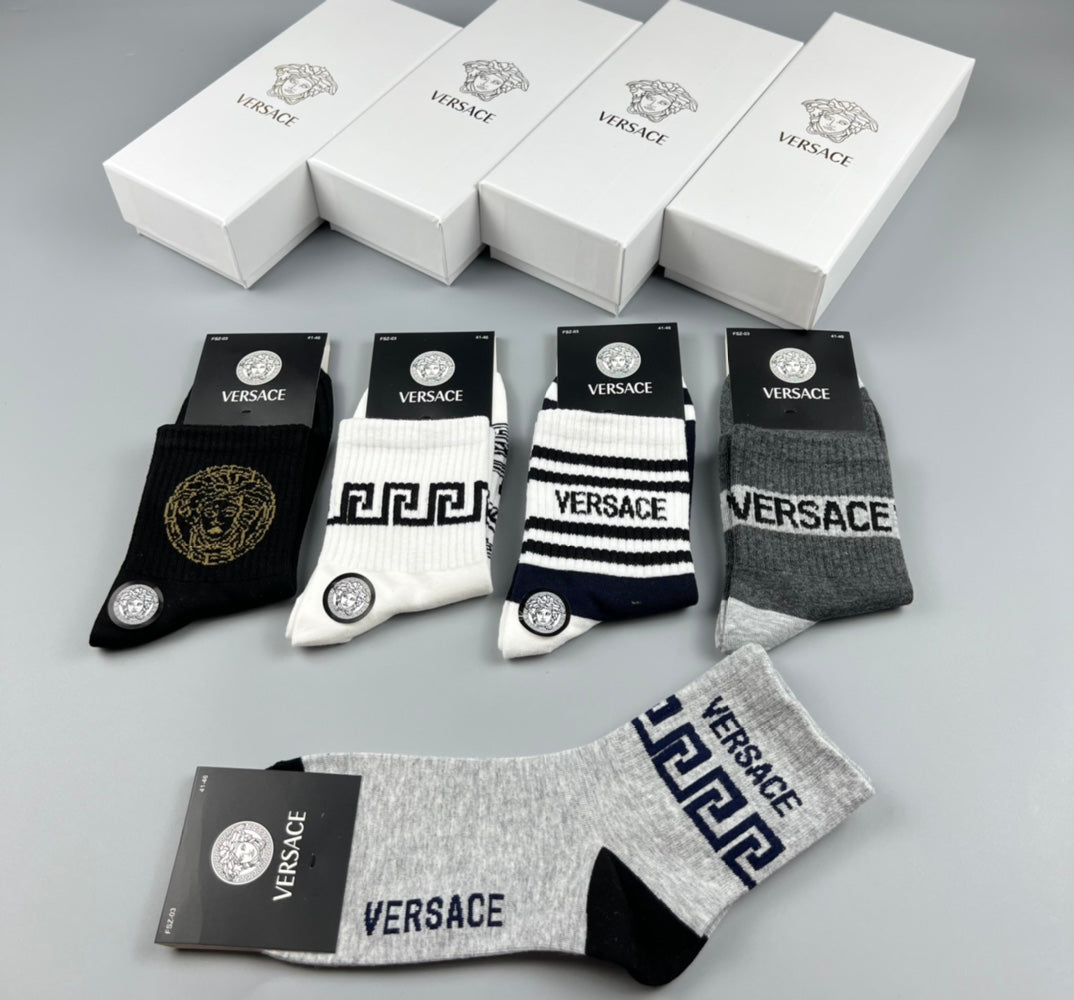Versace Cotton blend Bold Lettering And Greek-Key Details Ankle Socks - 5-Pair Set