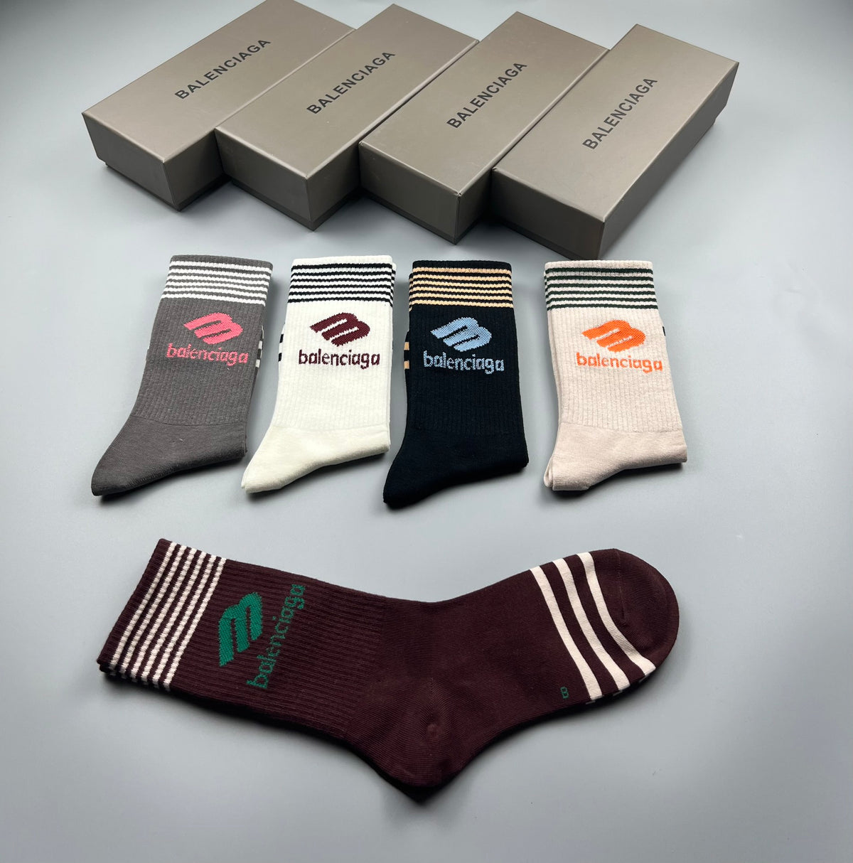 Balenciaga Cotton Pastel Colour Tonal Waistbands Crew Socks