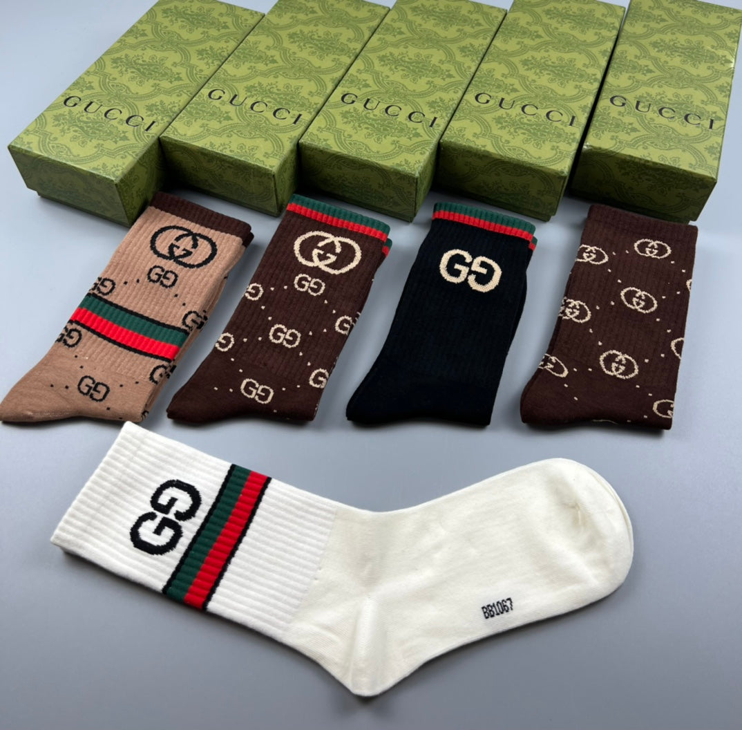 Gucci Cotton Repeating Monogram-Style Motifs Crew Socks - 5-Pair Set