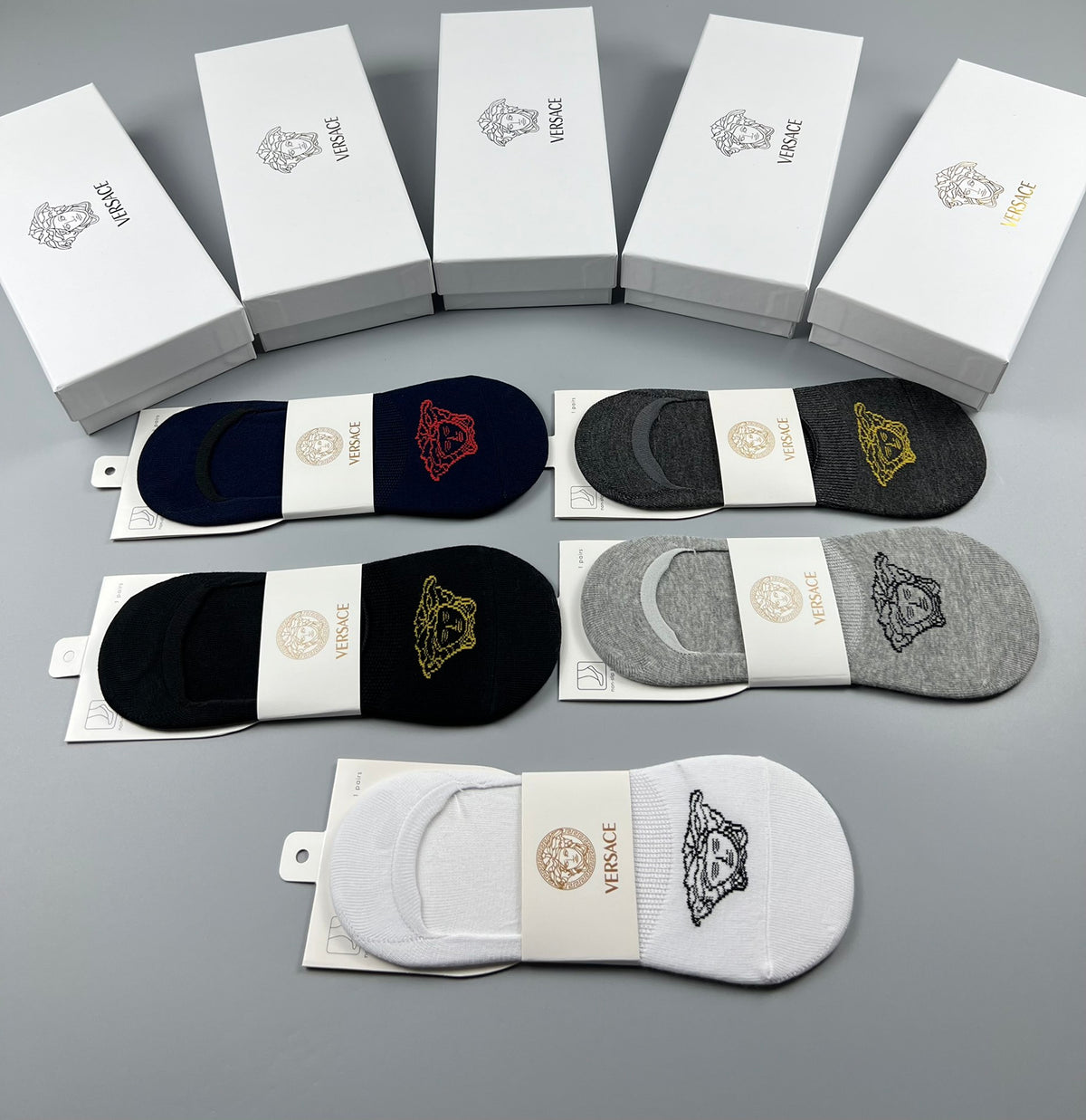 Versace Cotton No-Show Socks - 5-Pair Set