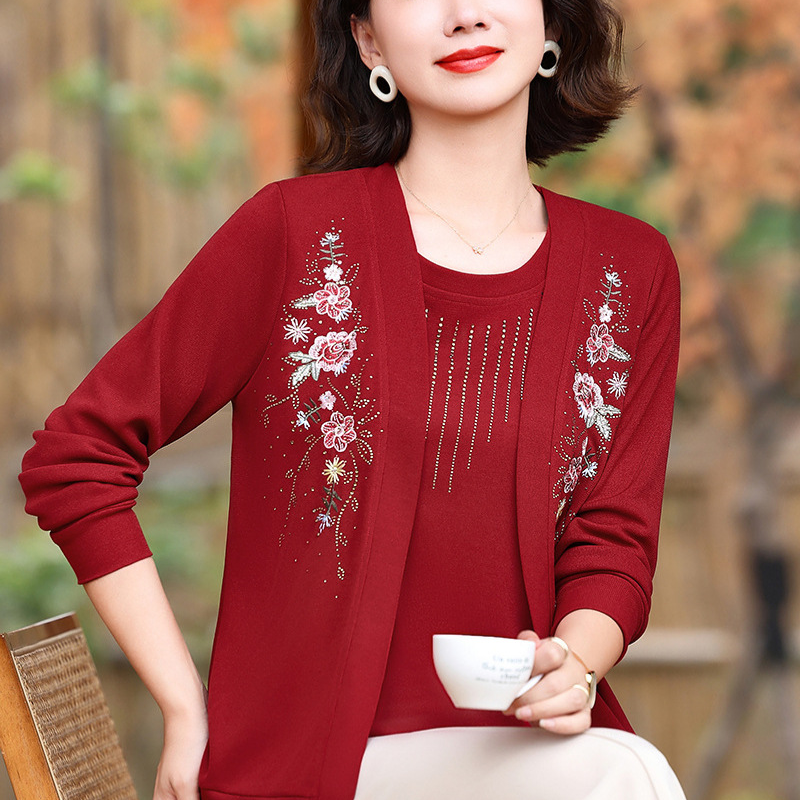 Women's Chic Embroidered Long-Sleeve Knit Top Clothing & Accessories