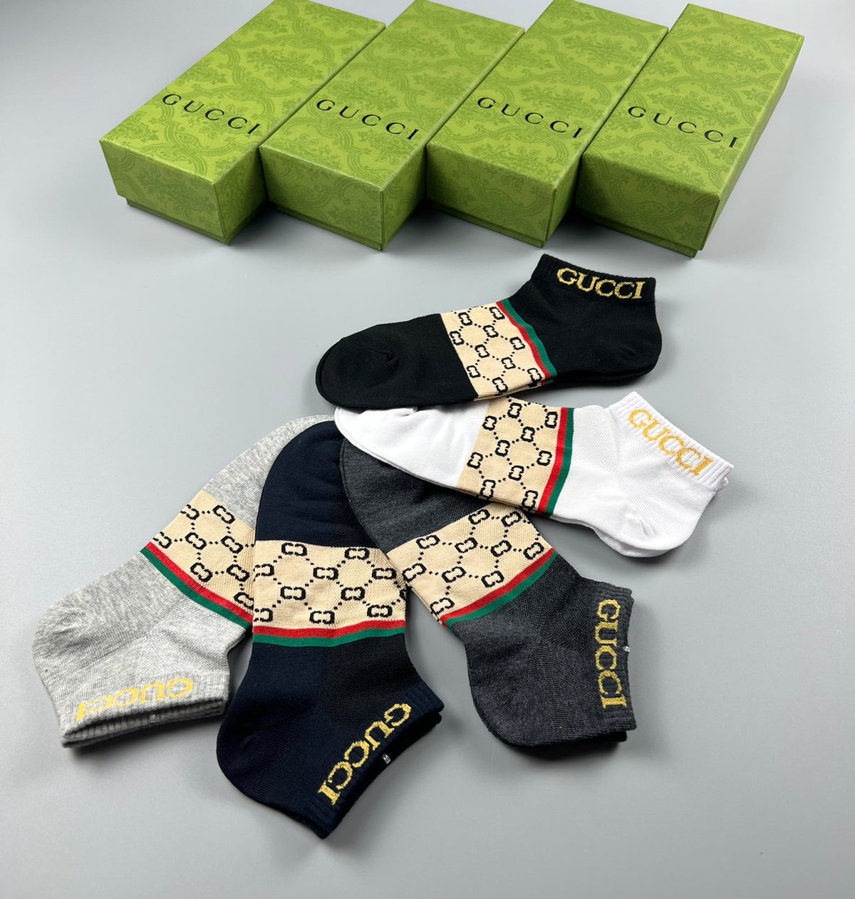 Gucci Check-Inspired Panels No-Show Socks - 5-Pair Set