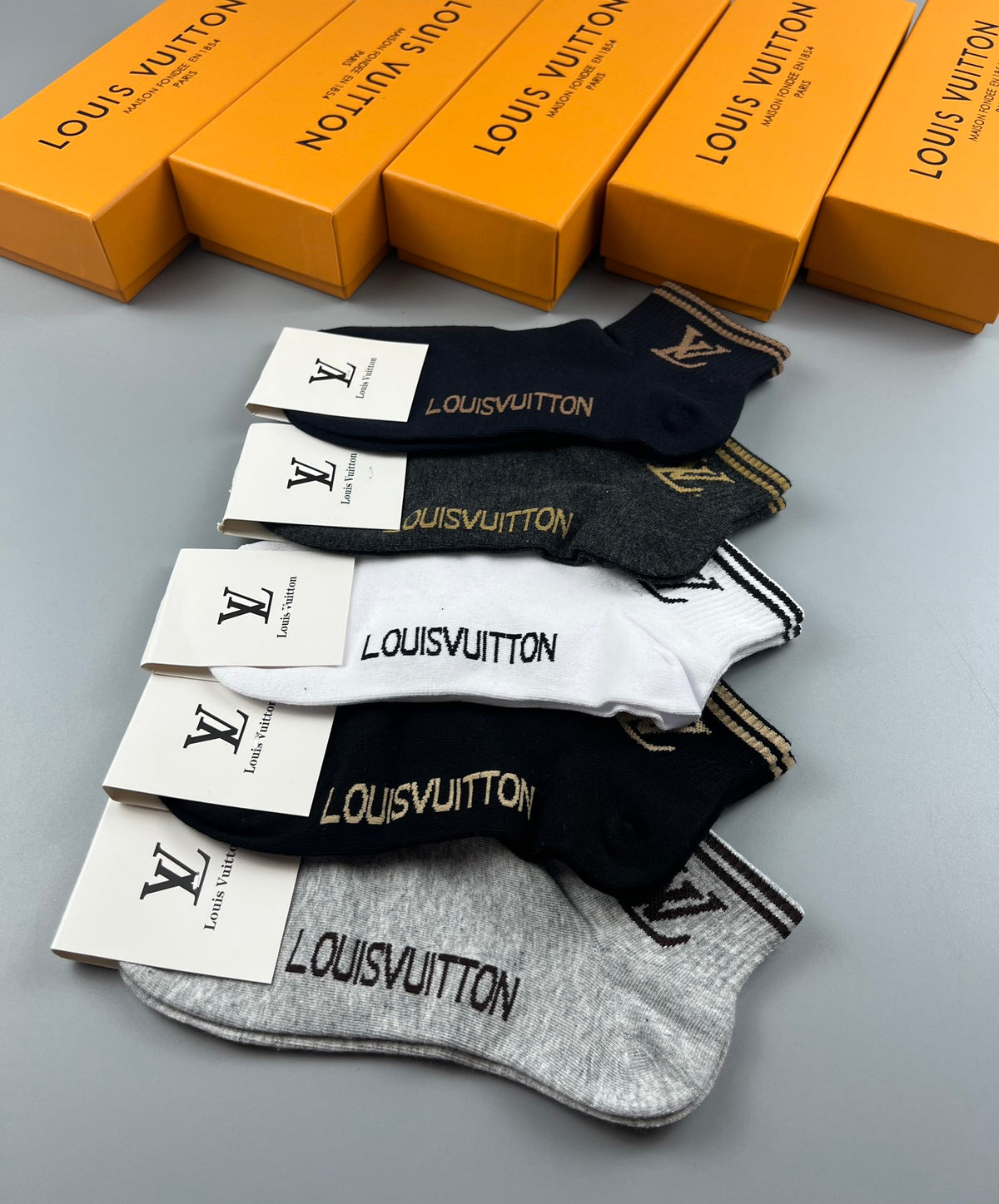 Louis Vuitton Assorted Contrast Motifs Ankle Socks - 5-Pair Set
