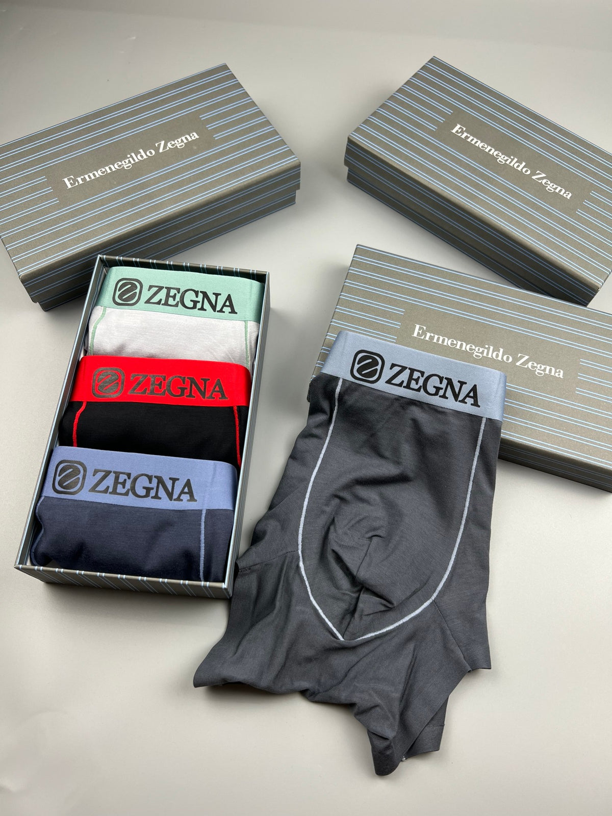 Zegna Modal Contrast Waistbands Men's Boxer Briefs - 3-Piece Box