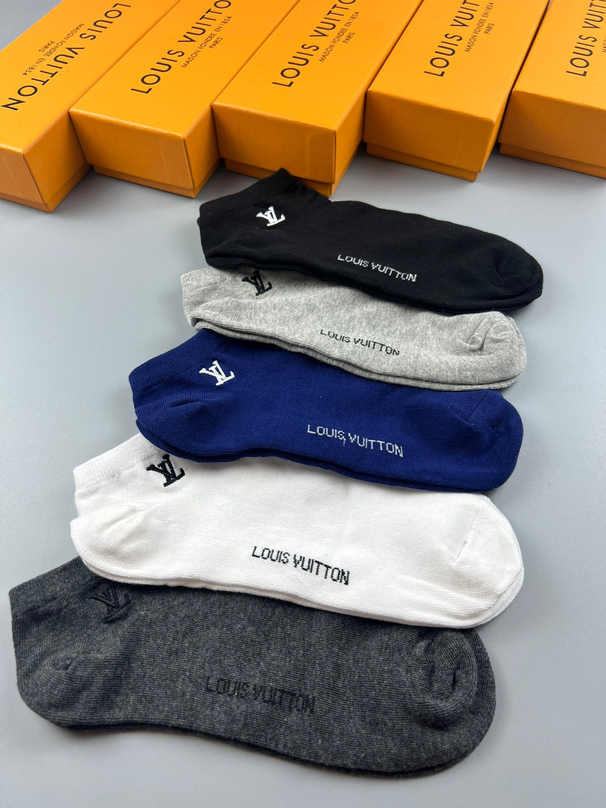 Louis Vuitton Solid Wordmark Ankle Socks - Box of 5 Pairs
