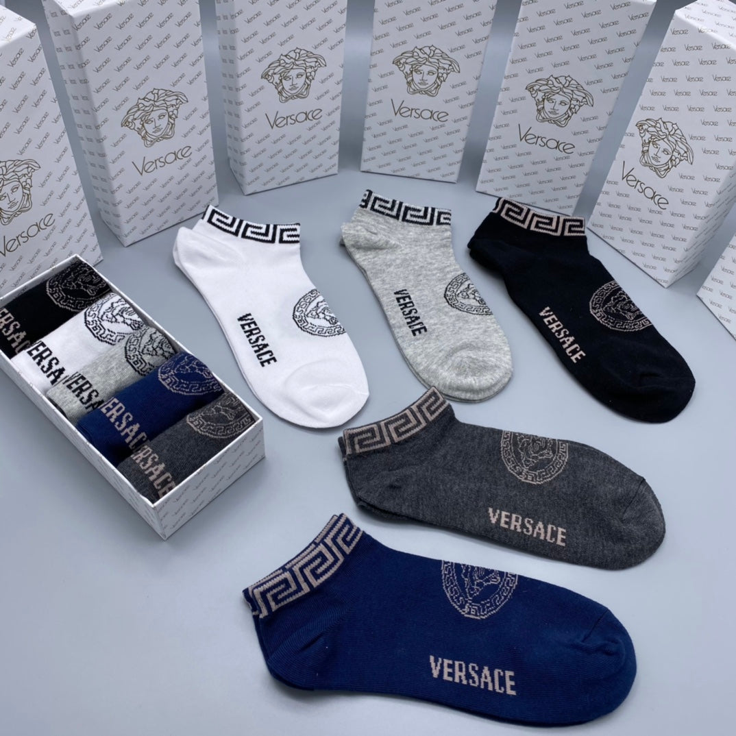 Versace Logo Ankle Socks - 5-Pair Box