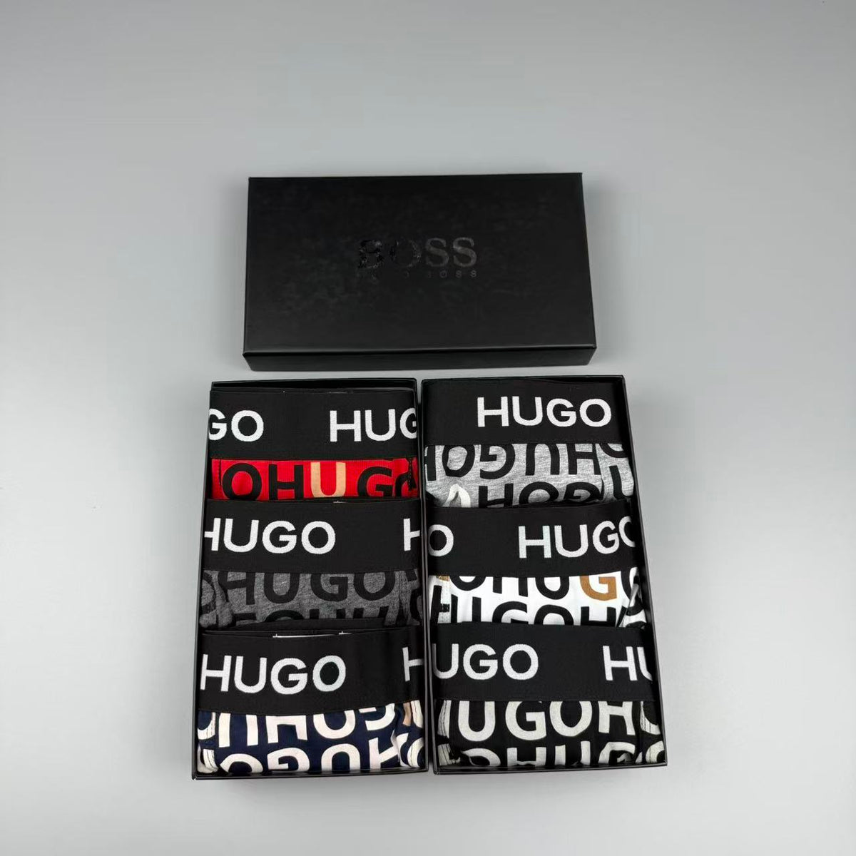 Boss Cotton All-Over Logo Pattern Men's Boxer Briefs - 3-Piece Box