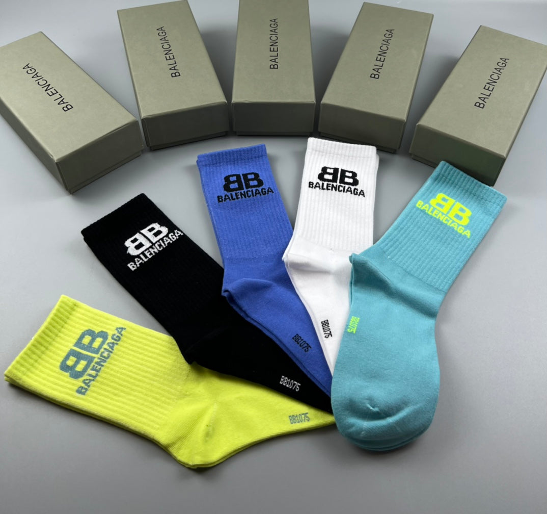 Balenciaga Contrast Bb Graphics Crew Socks - 5-Pair Set