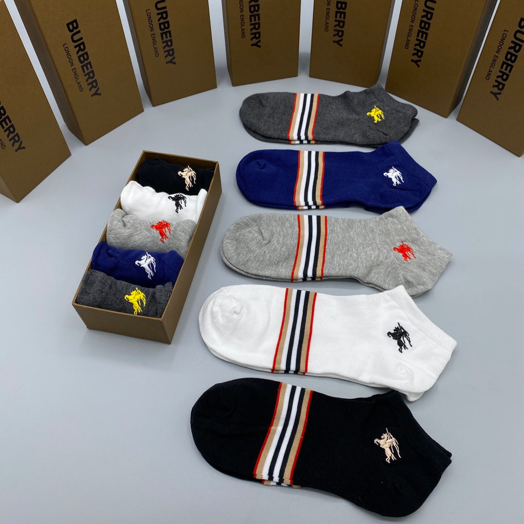 Burberry Stripe And Horse Motifs Ankle Socks - 5-Pair Set