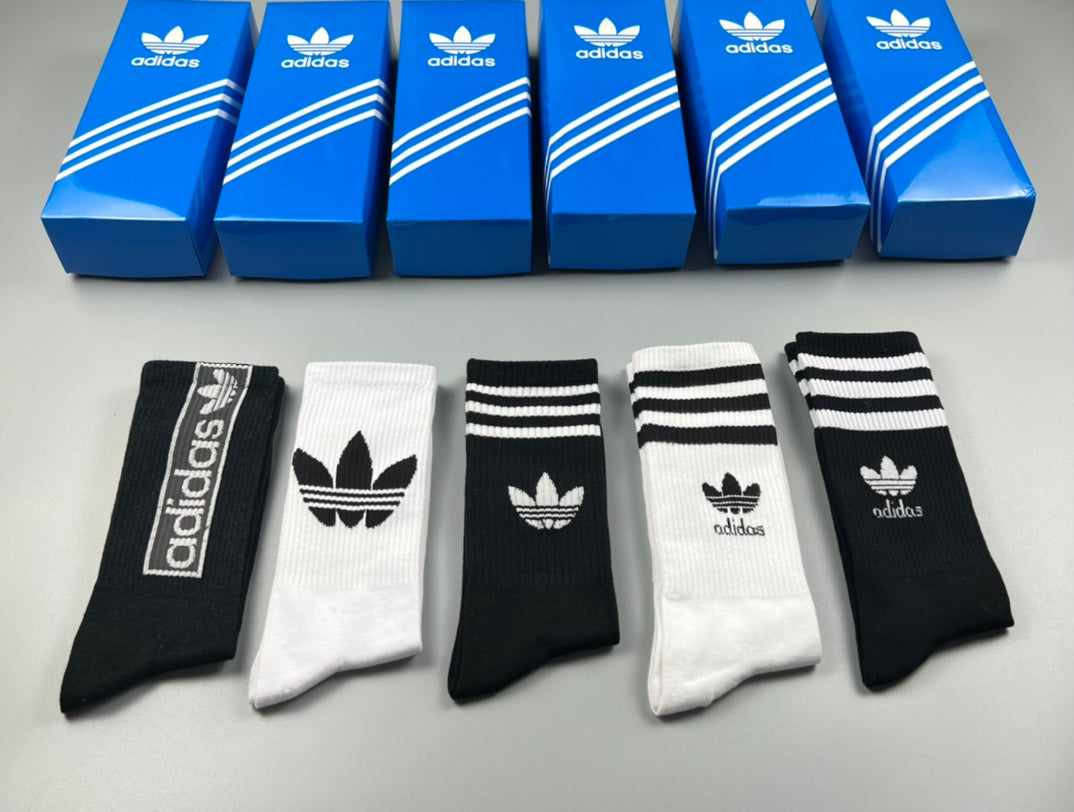 Adidas Cotton Triple-Stripe And Trefoil Details Ankle Socks - 5-Pair Set