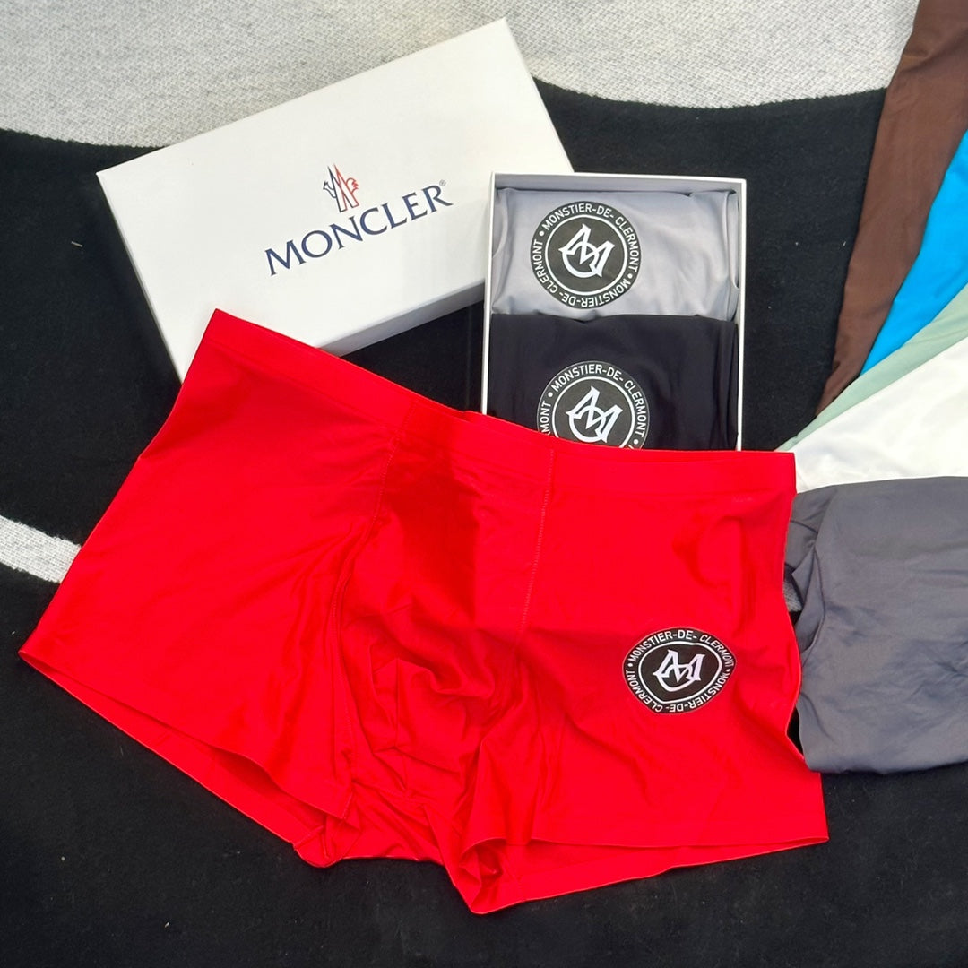 Moncler Goat-milk silk Circular Patch Details Men's Boxer Briefs - 3-Piece Box