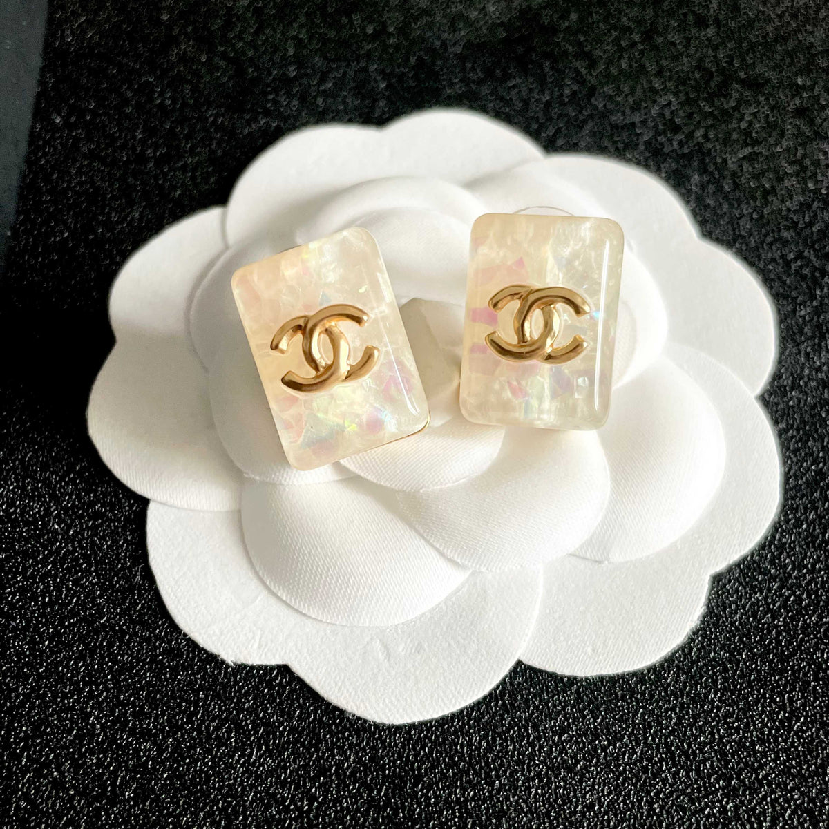 Martin Graham stud earrings in polished metal-tone – front product view
