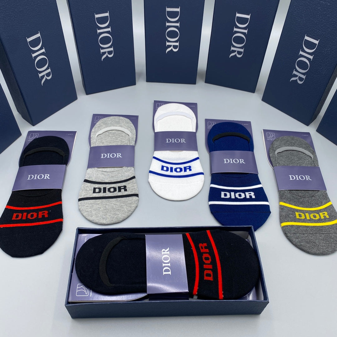 Dior Contrast Wordmarks No-Show Socks - 5-Pair Set