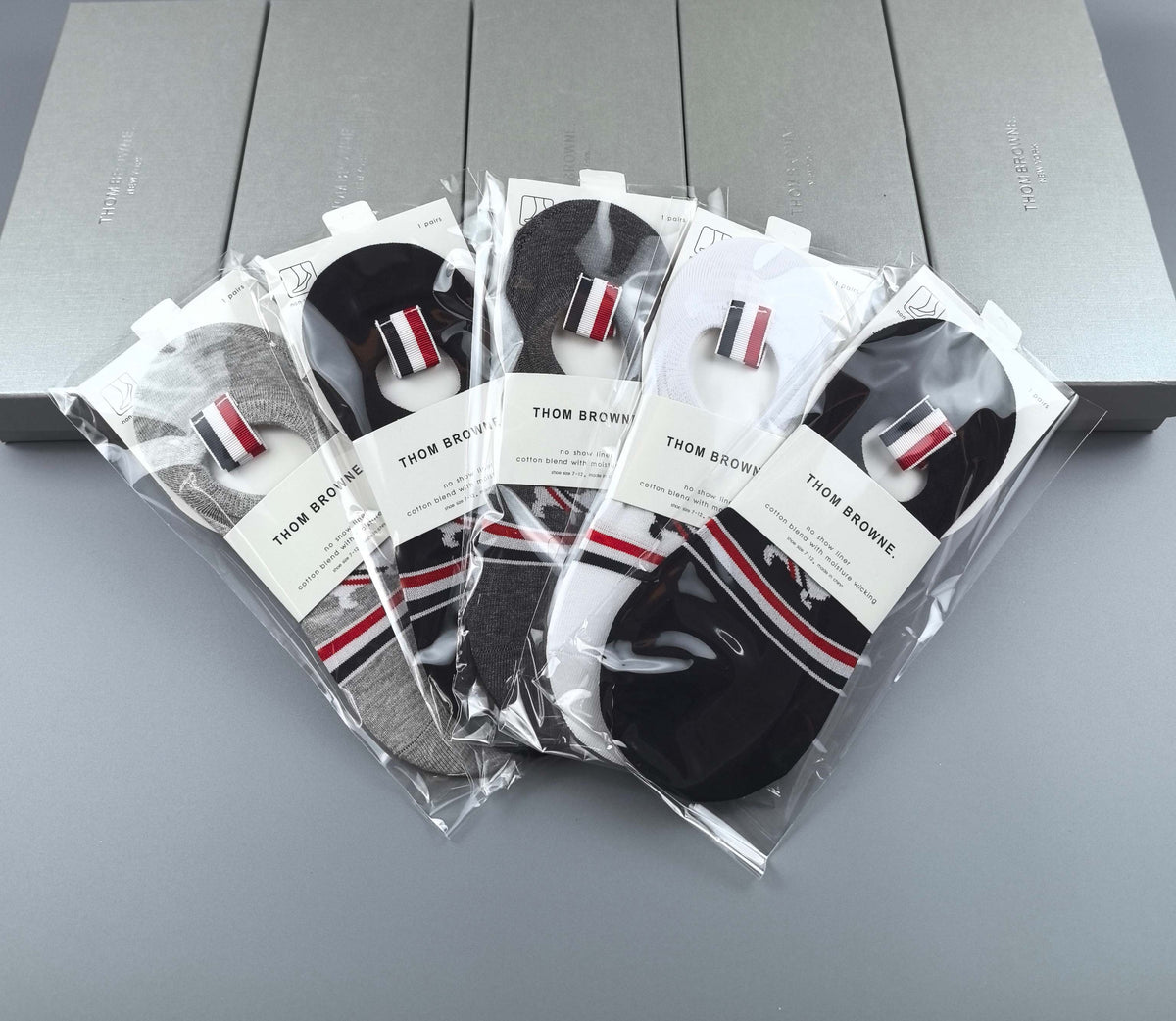 Thom Browne Cotton No-Show Socks - 5-Pair Set