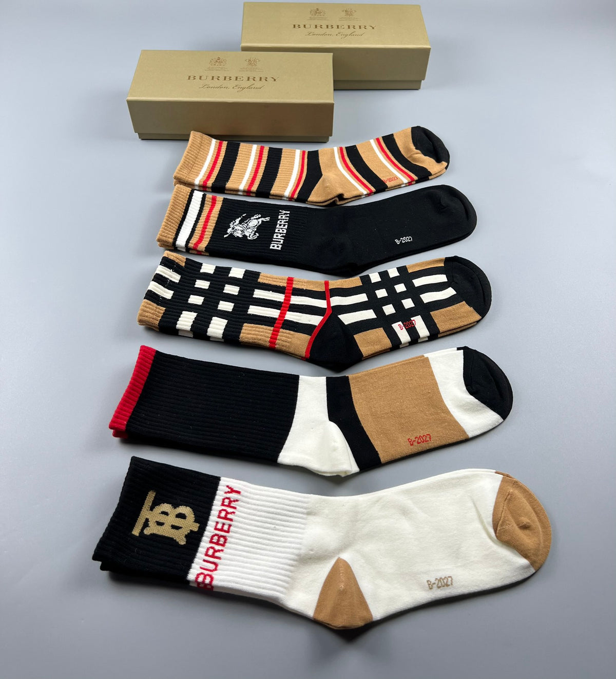 Burberry Varied Cuff Details Crew Socks - 5-Pair Set