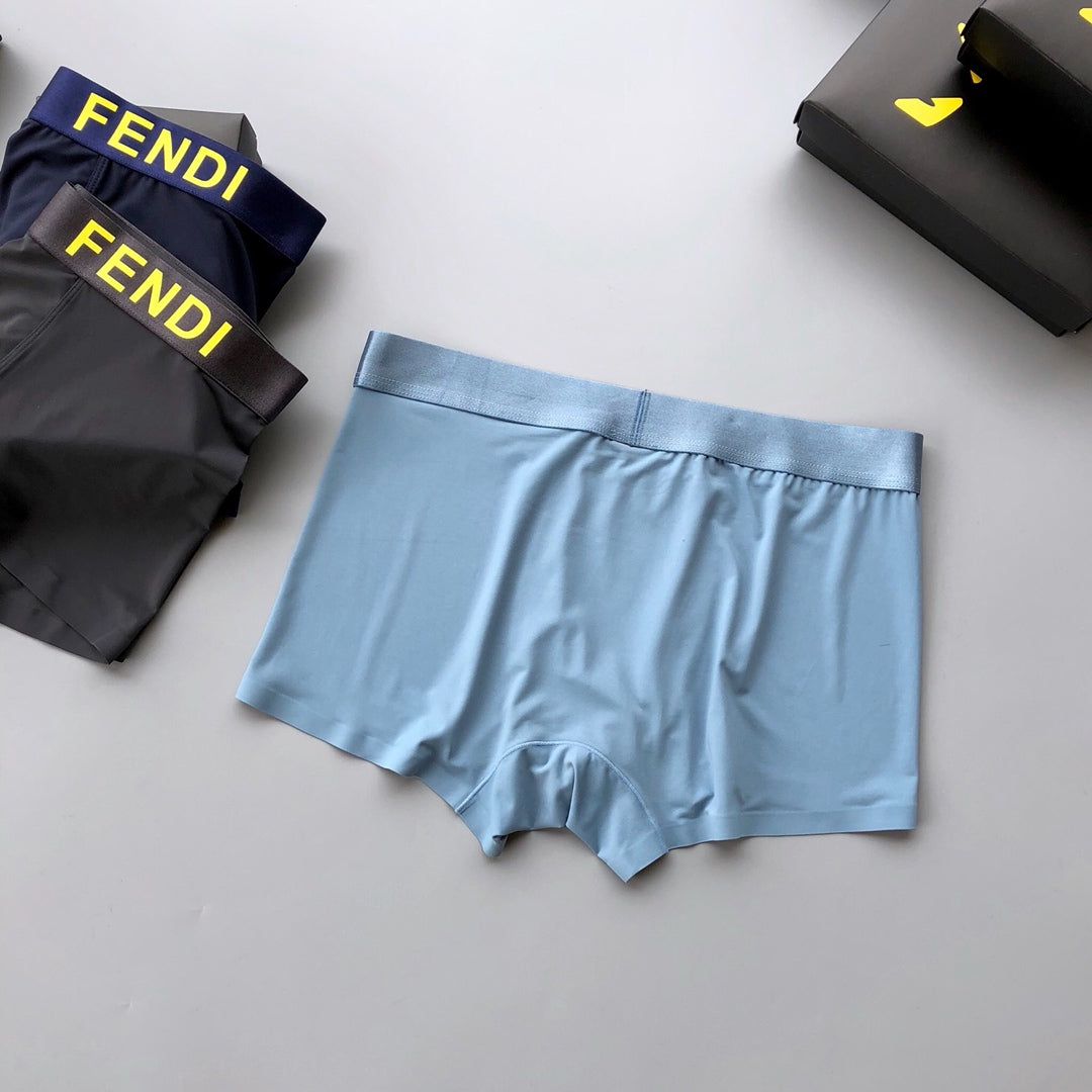 Fendi Broad Yellow Wordmark Waistbands Men's Boxer Briefs - 3-Piece Box