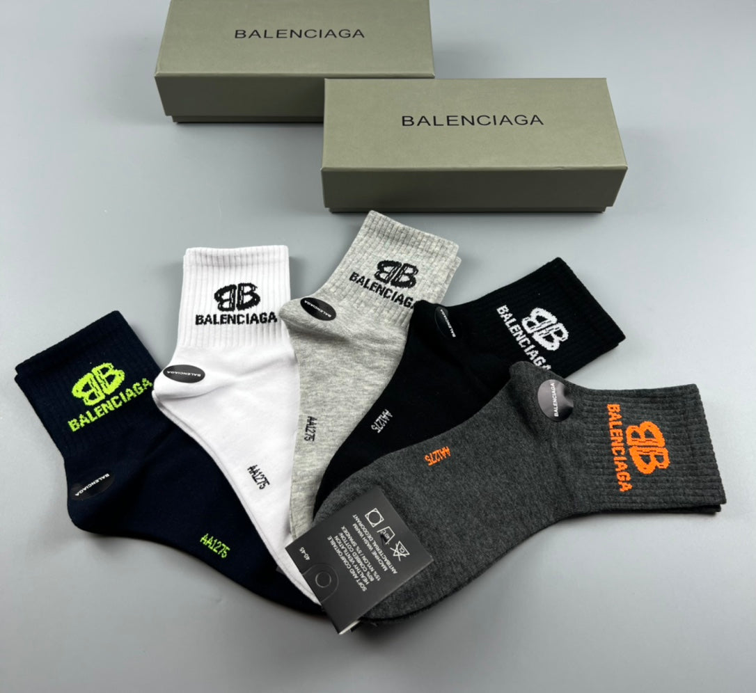 Balenciaga Colourful Bb Graphics Mid-Calf Socks - 5-Pair Set