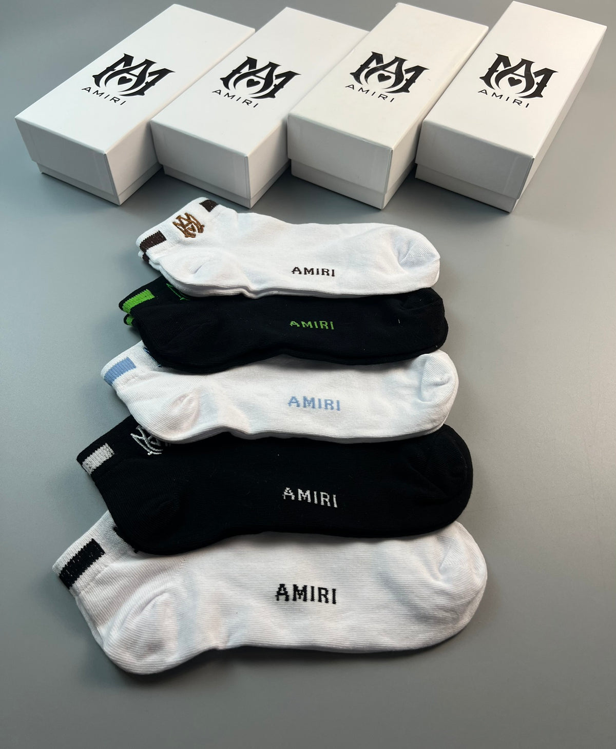 Amiri Cotton Script And Initial Details No-Show Socks - 5-Pair Set