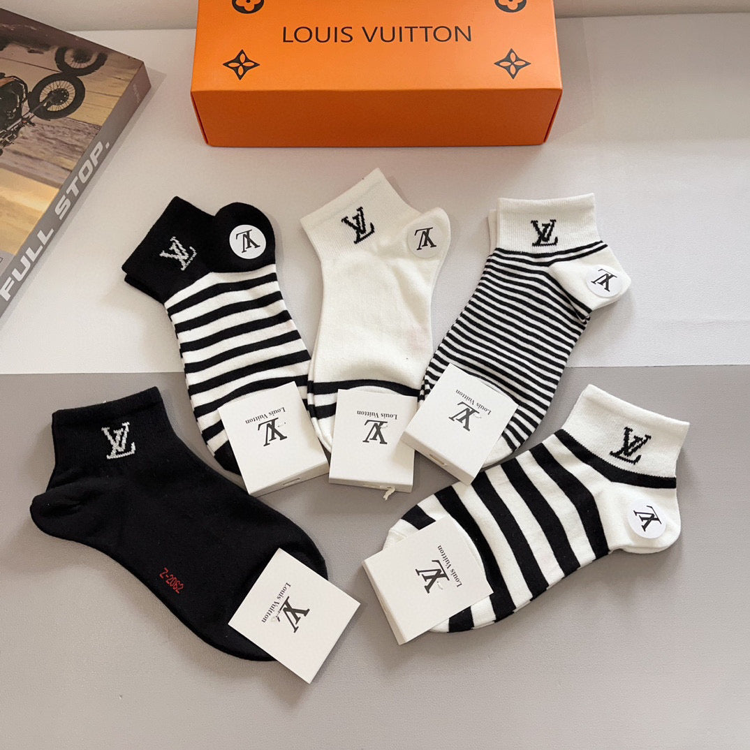 Louis Vuitton Striped Crew Socks - Box of 5 Pairs