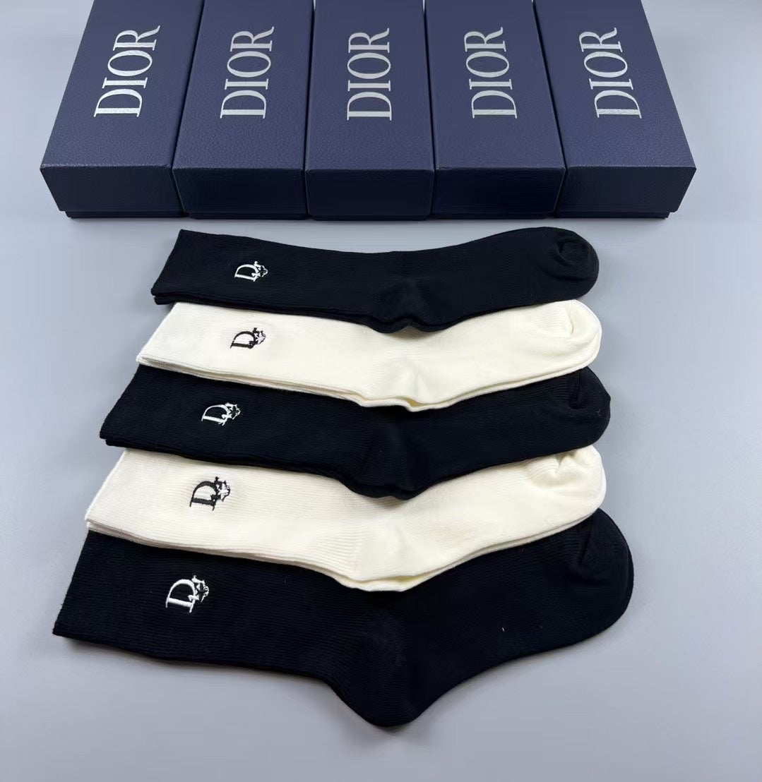 Dior Monochrome Logo Crew Socks - 5-Pair Box