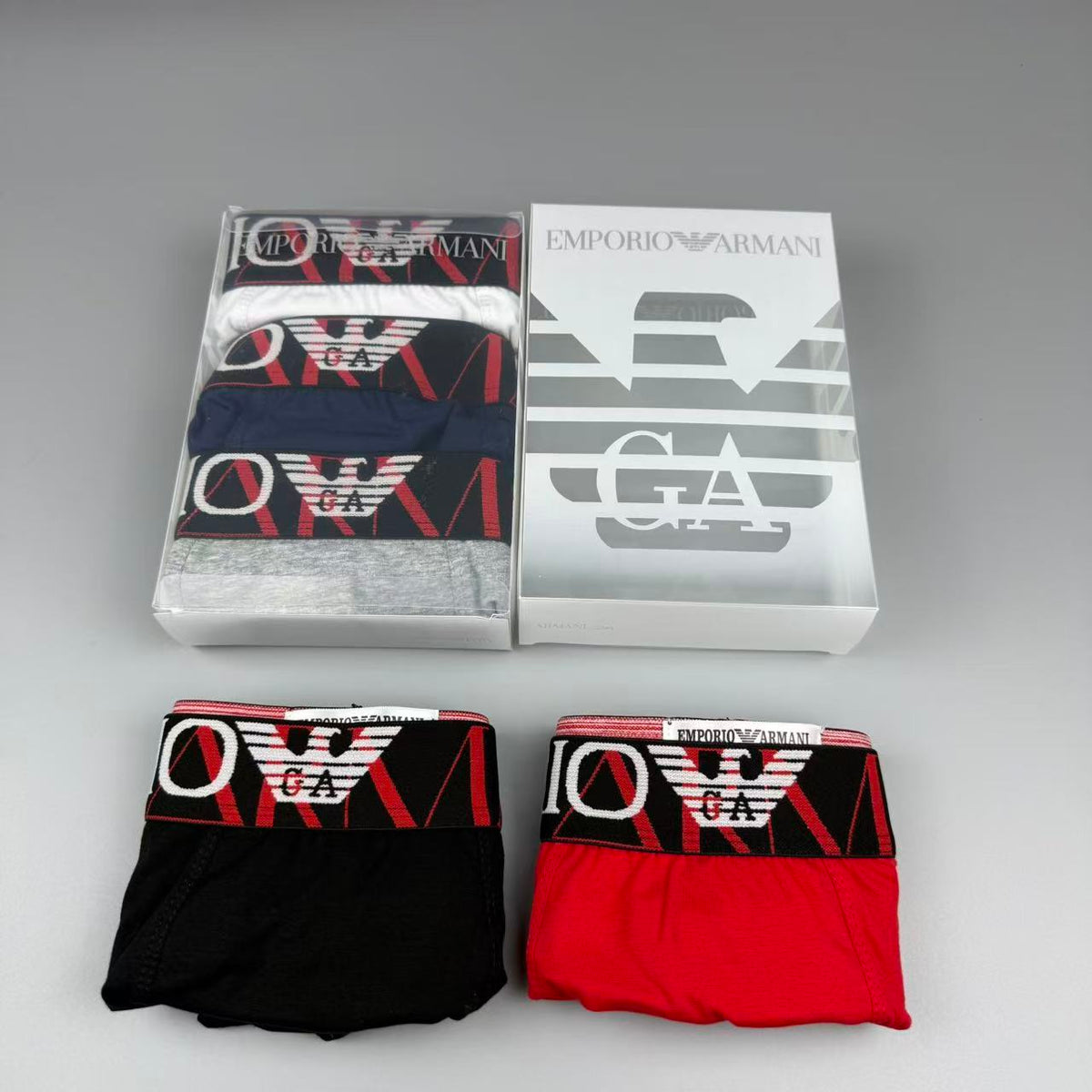 Armani Cotton All-Over Logo Pattern Men's Boxer Briefs - 3-Piece Box