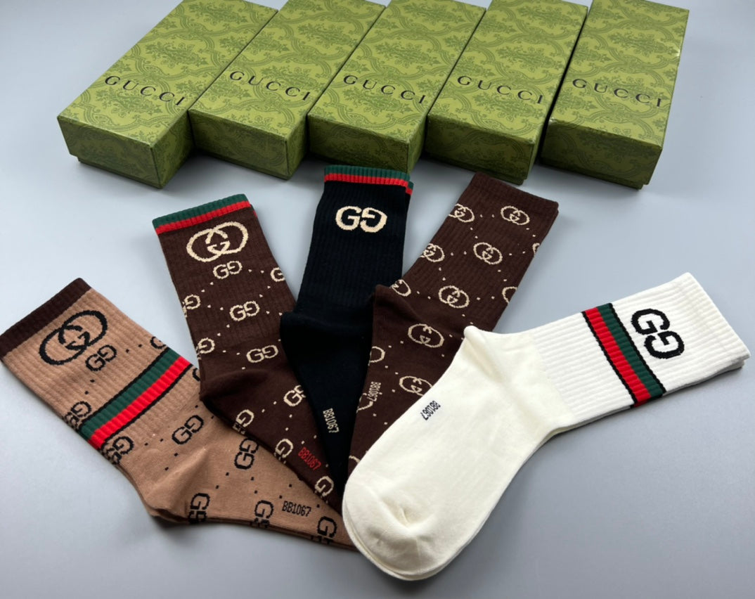Gucci Cotton Repeating Monogram-Style Motifs Crew Socks - 5-Pair Set