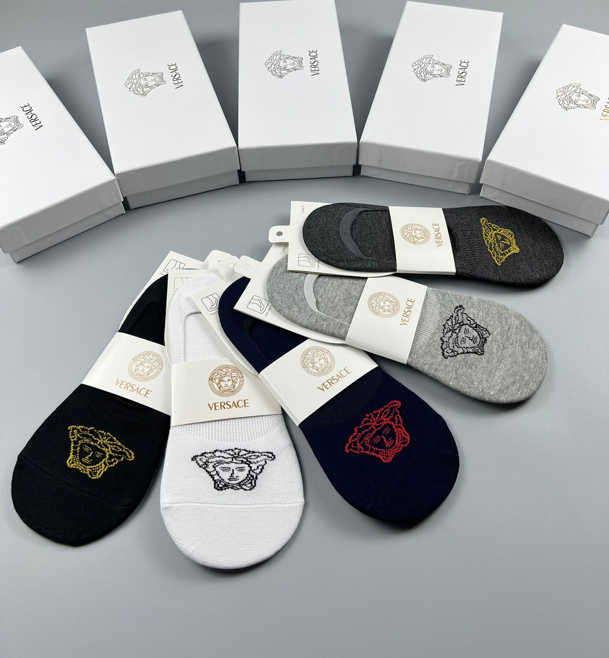 Versace Cotton No-Show Socks - 5-Pair Set