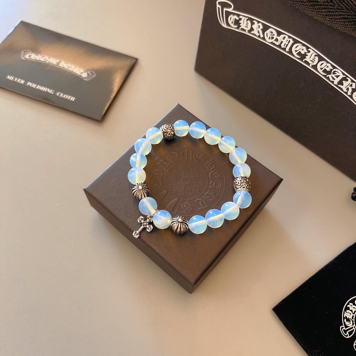 Martin Graham beaded bracelet in polished metal-tone – front product view