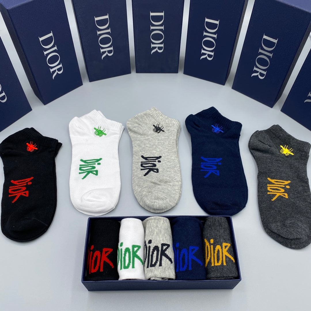 Dior Colourful Embroidered Lettering Ankle Socks - 5-Pair Set