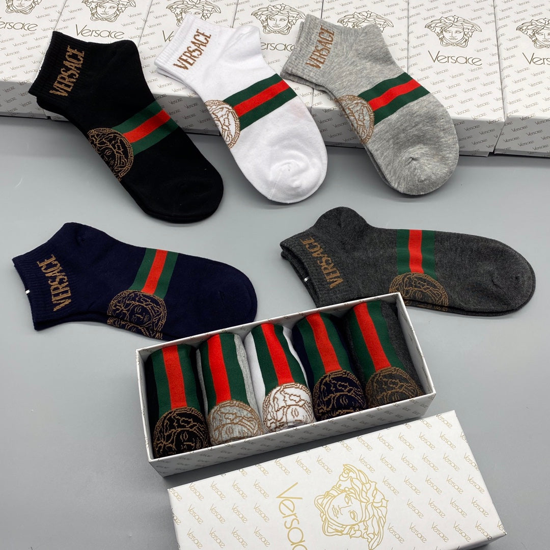 Versace Green-And-Red Stripe Details No-Show Socks