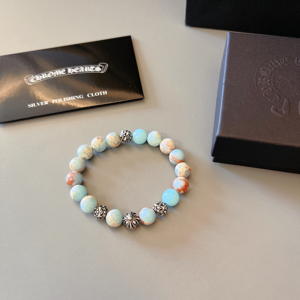 Martin Graham beaded bracelet in polished metal-tone – front product view