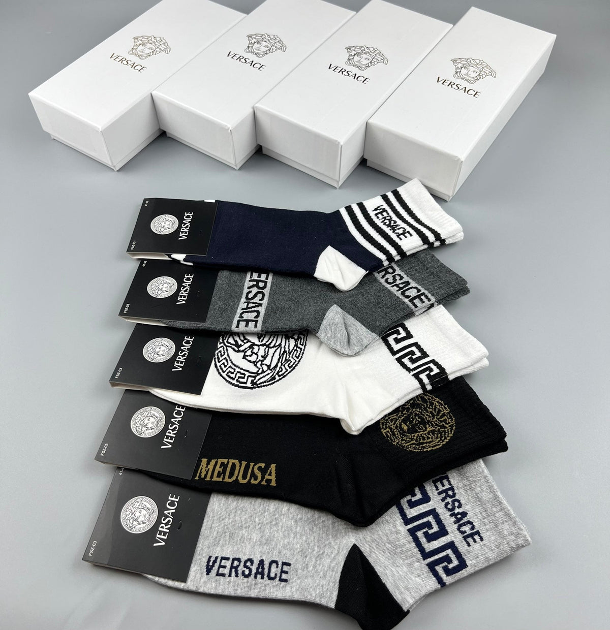 Versace Mixed-Pattern Crew Socks - Box of 5 Pairs