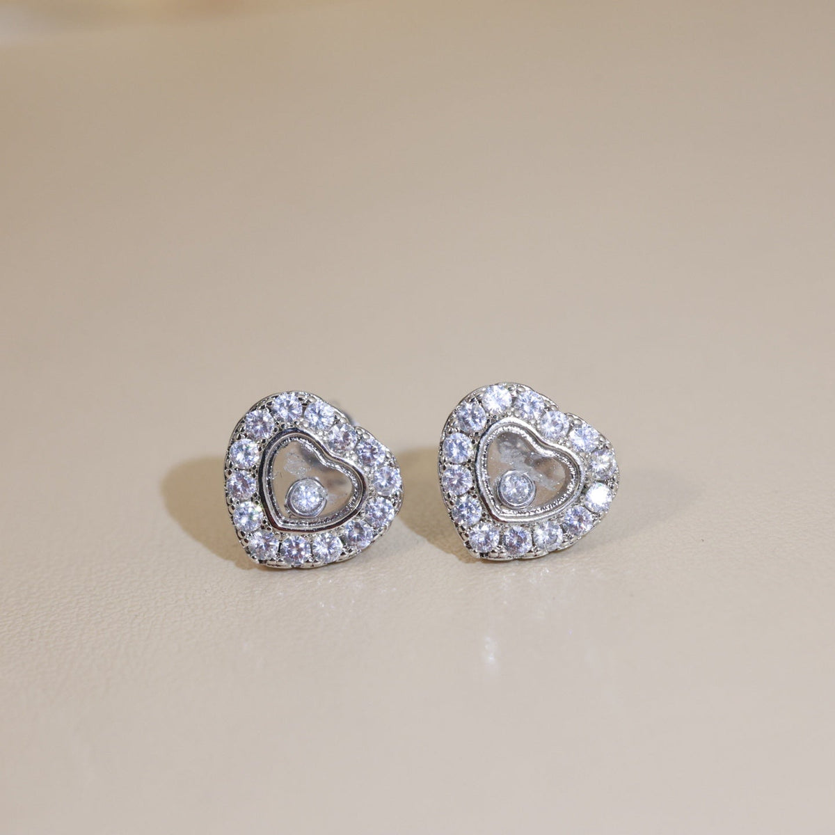 Heart Crystal-Accent Stud Earrings – Heart Detail front product view