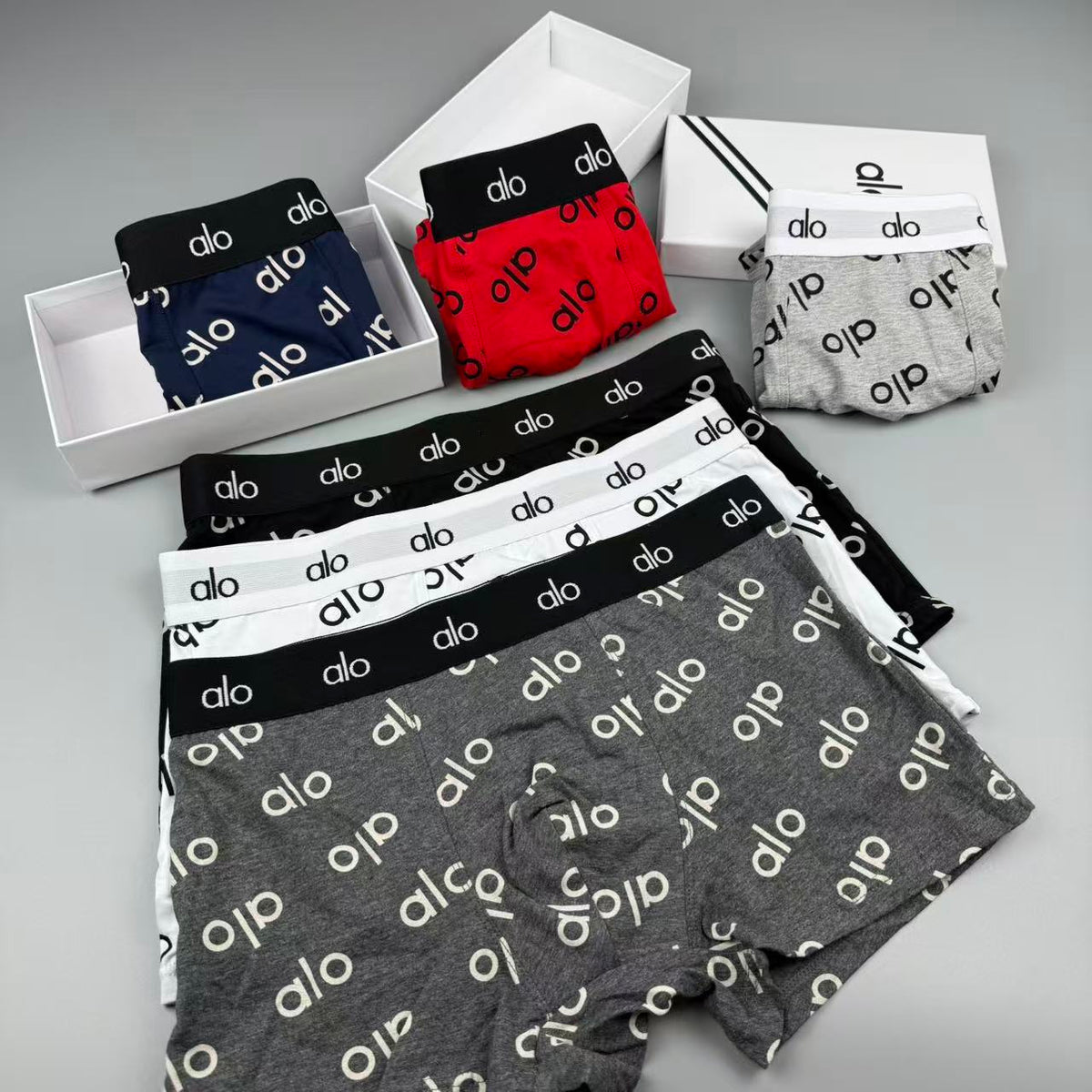 Alo Cotton All-Over Logo Pattern Men's Boxer Briefs - 3-Piece Box