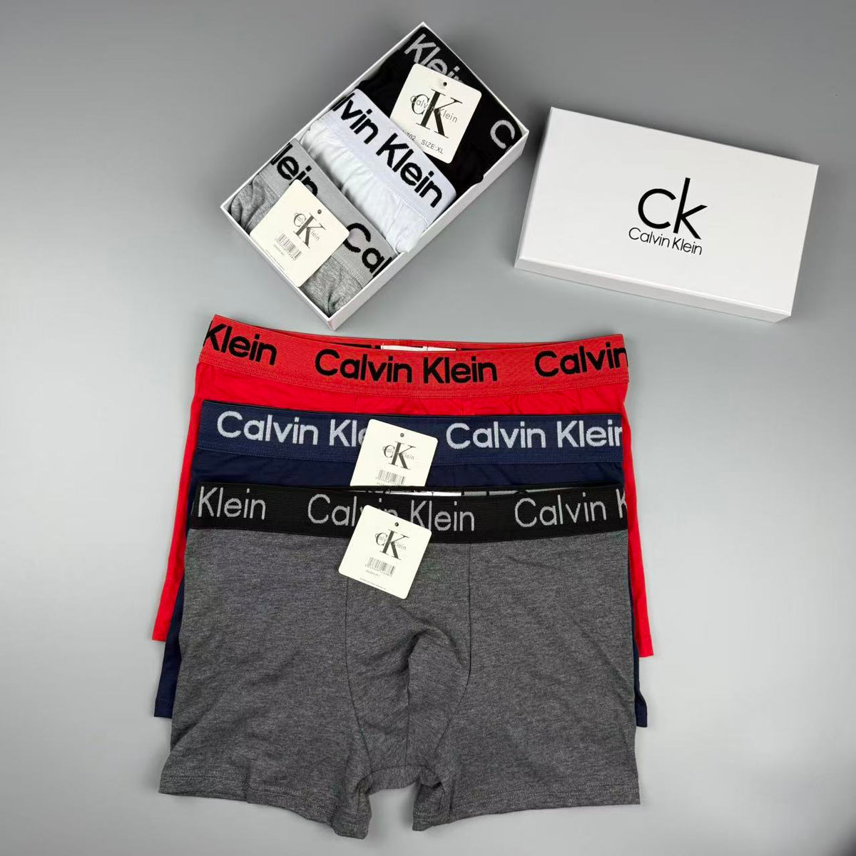 Calvin Klein Red, White, Navy, Grey & Black Cotton Men's Boxer Briefs - 3-Piece Box