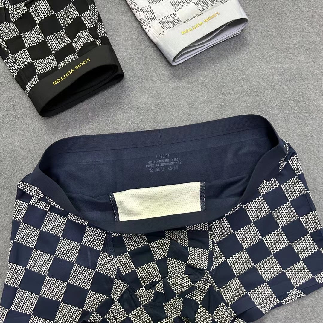 Louis Vuitton Black, White And Navy Checker-Pattern Boxer Briefs Men's Boxer Briefs - 3-Piece Box