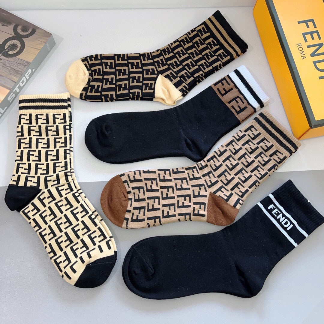 Fendi Monogram Crew Socks - 5-Pair Box