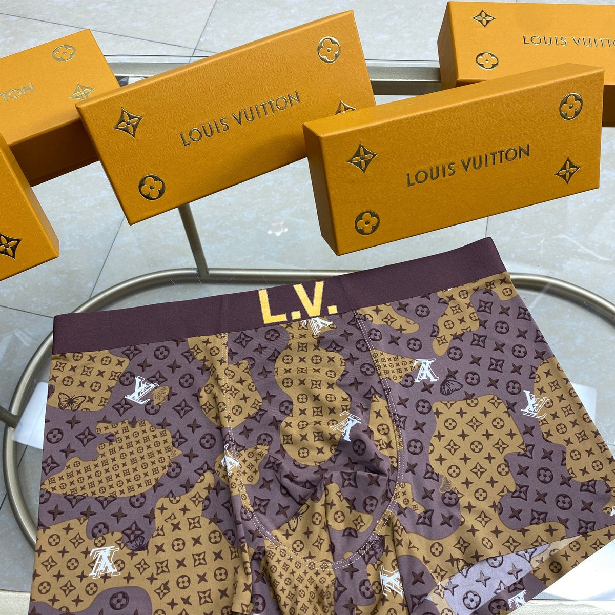 Louis Vuitton Monogram-Style Prints And Solid Colour Men's Boxer Briefs - 3-Piece Box