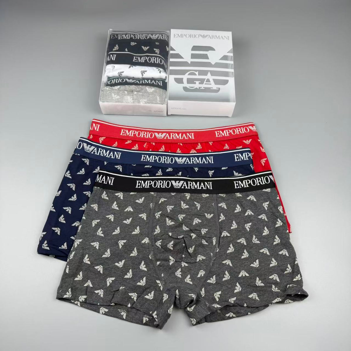 Armani Multi-Colour Letter Print Cotton Men's Boxer Briefs - 3-Piece Box