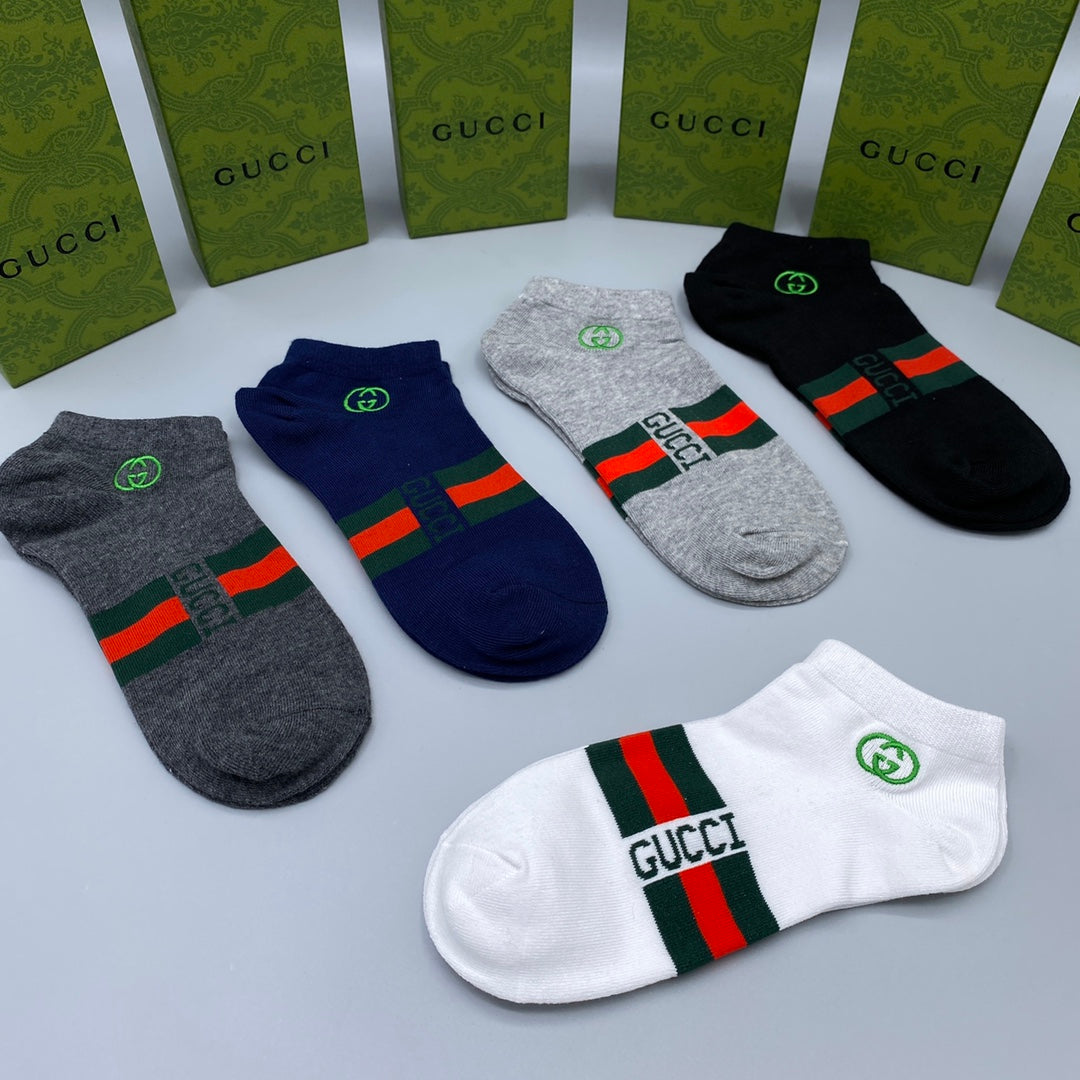 Gucci Red-And-Green Striped Bands Ankle Socks - 5-Pair Set