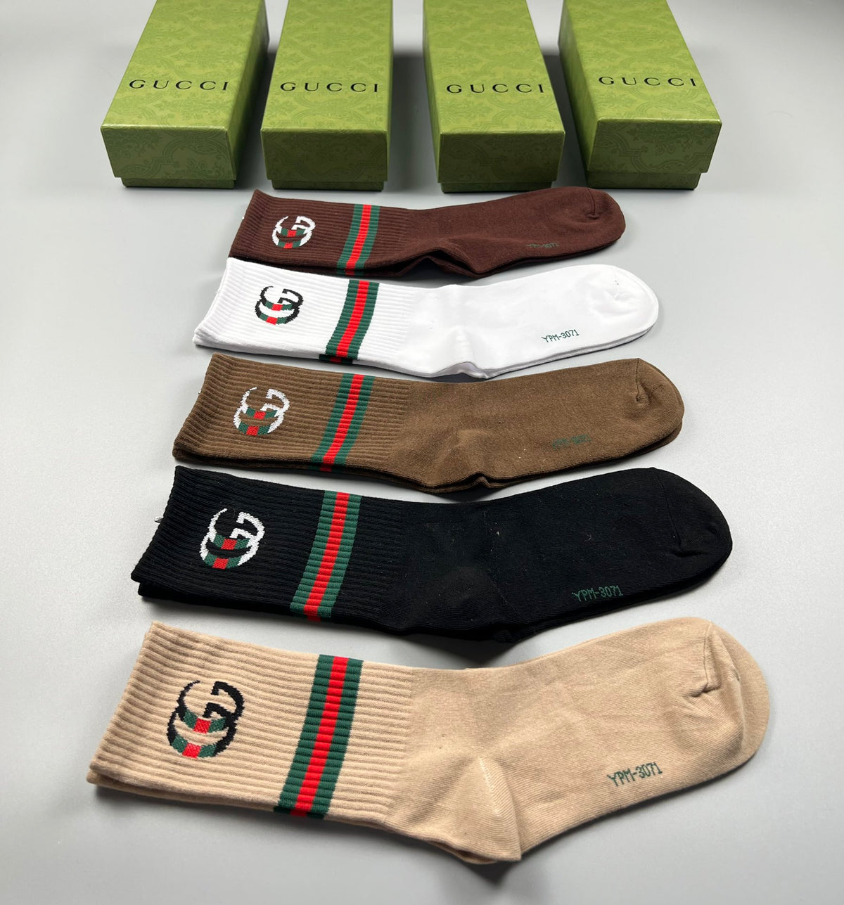 Gucci Cotton Wordmark And Stripe Details Crew Socks - 5-Pair Set