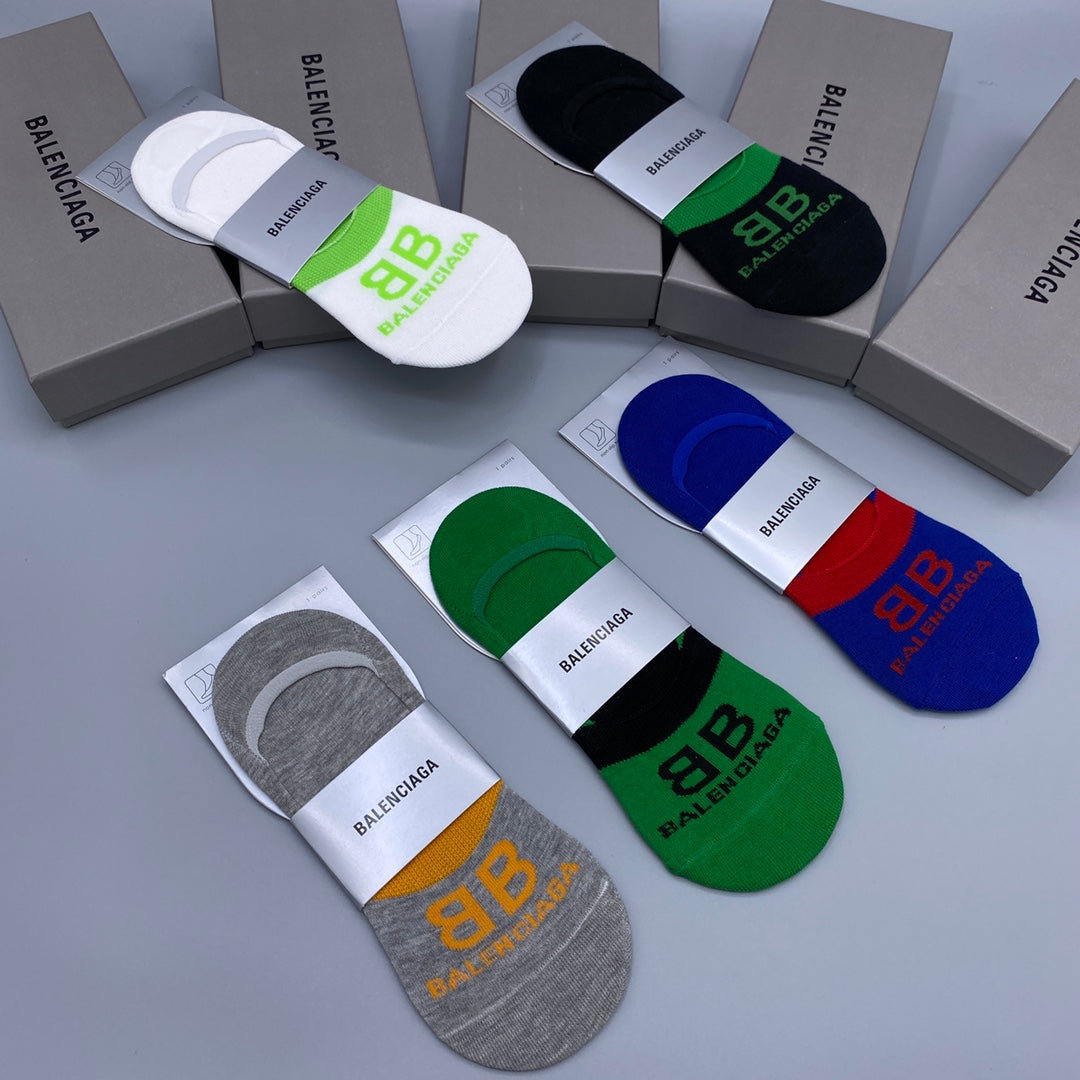 Balenciaga Visible Logo, Stripe Or Motif Details No-Show Socks - 5-Pair Set