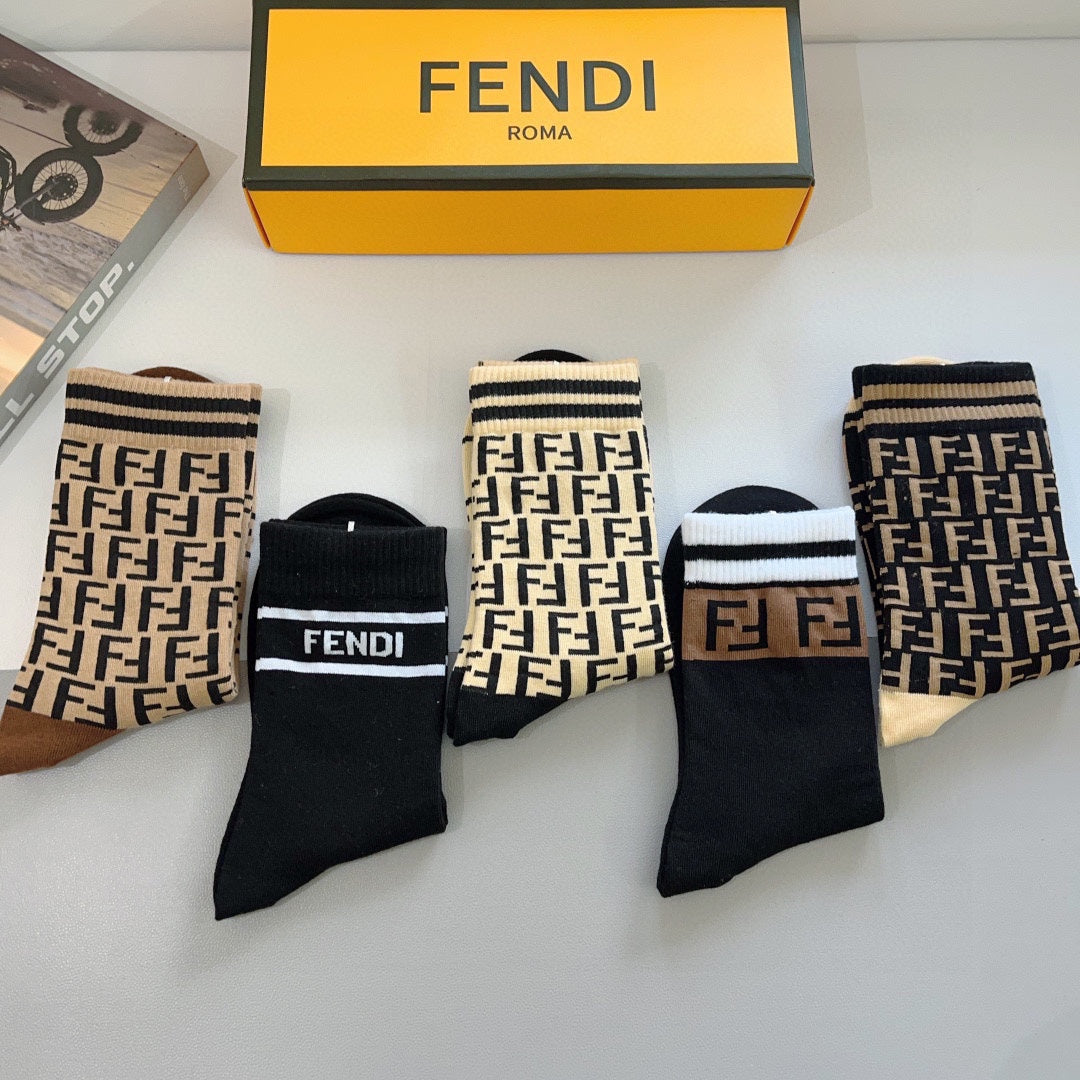 Fendi Monogram Crew Socks - 5-Pair Box