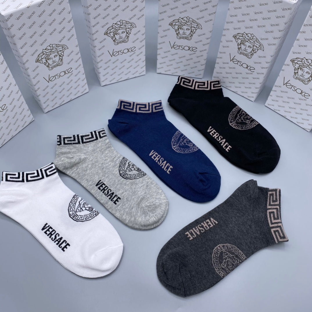 Versace Logo Ankle Socks - 5-Pair Box