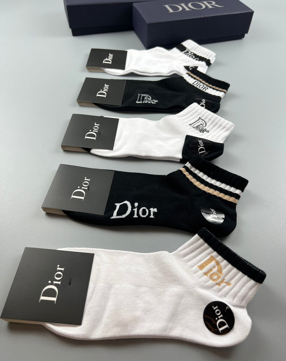 Dior Black-and-White Logo Ankle Socks - Box of 5 Pairs