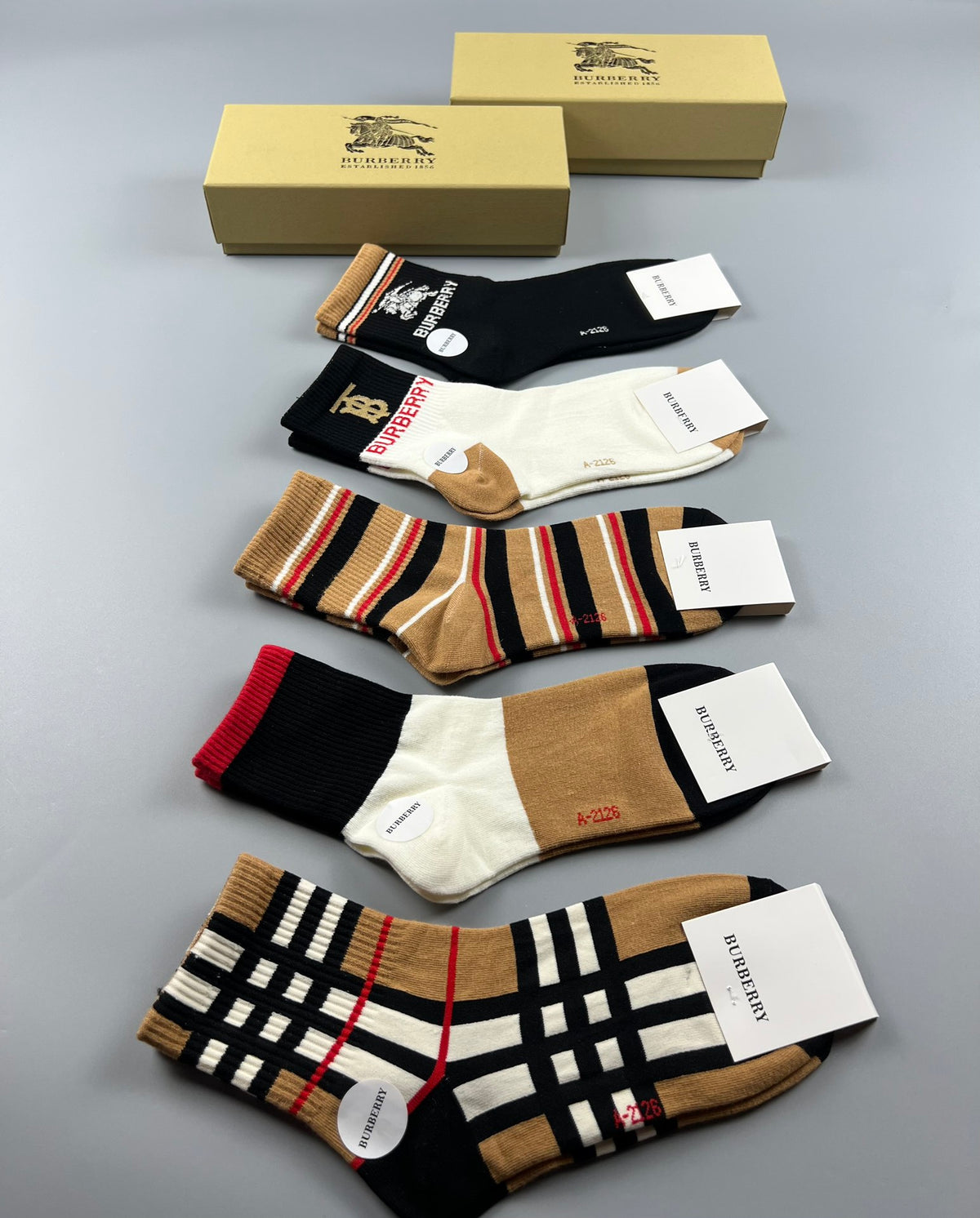 Burberry Pastel Colour Tonal Waistbands Mid-Calf Socks - 3-Pair Set